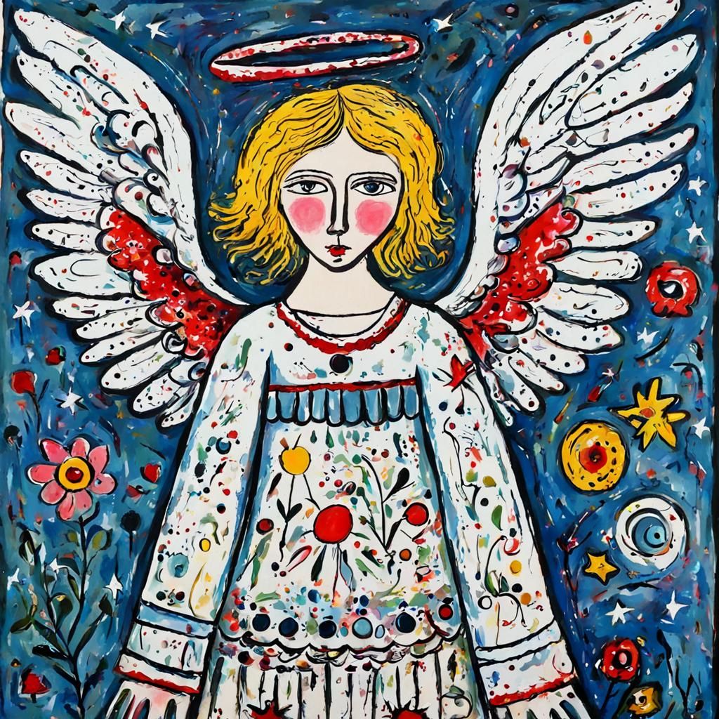 Naive Angel of Artists in Gouache Ink