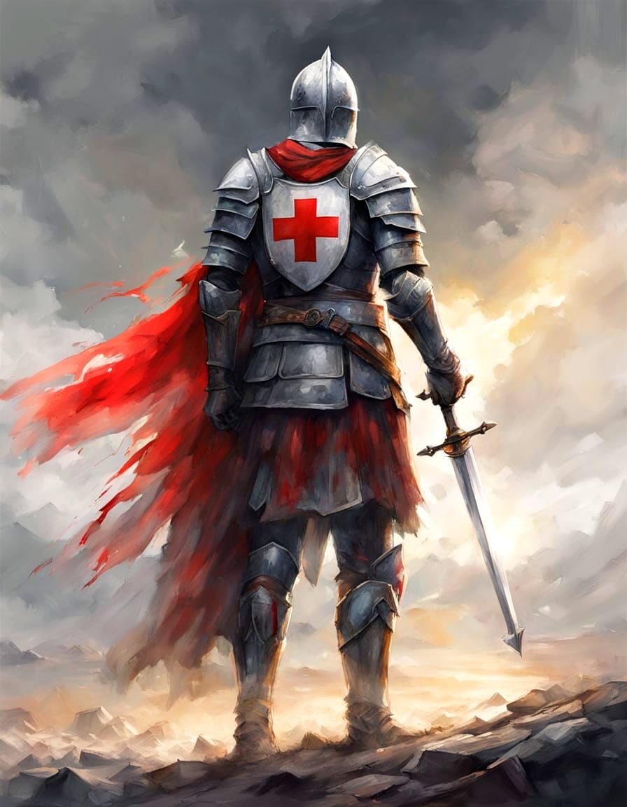 Noble Knight in Prayer, Radiating Faith and Duty
