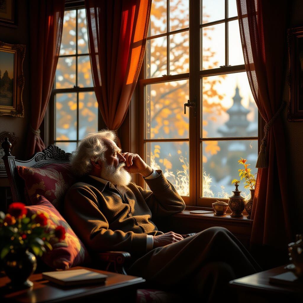 Old Man's Dream in Cozy Home with Epic Light