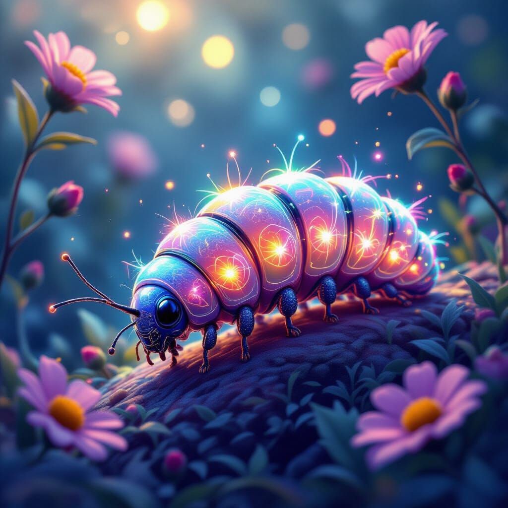 Glowing Caterpillar with Iridescent Body