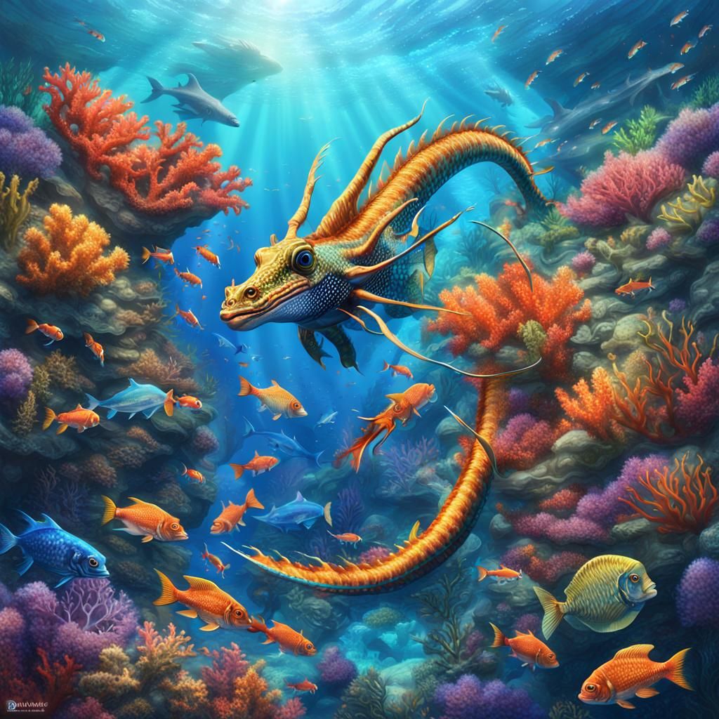 Majestic Sea Dragon in Sunlit Oceanic Kingdom