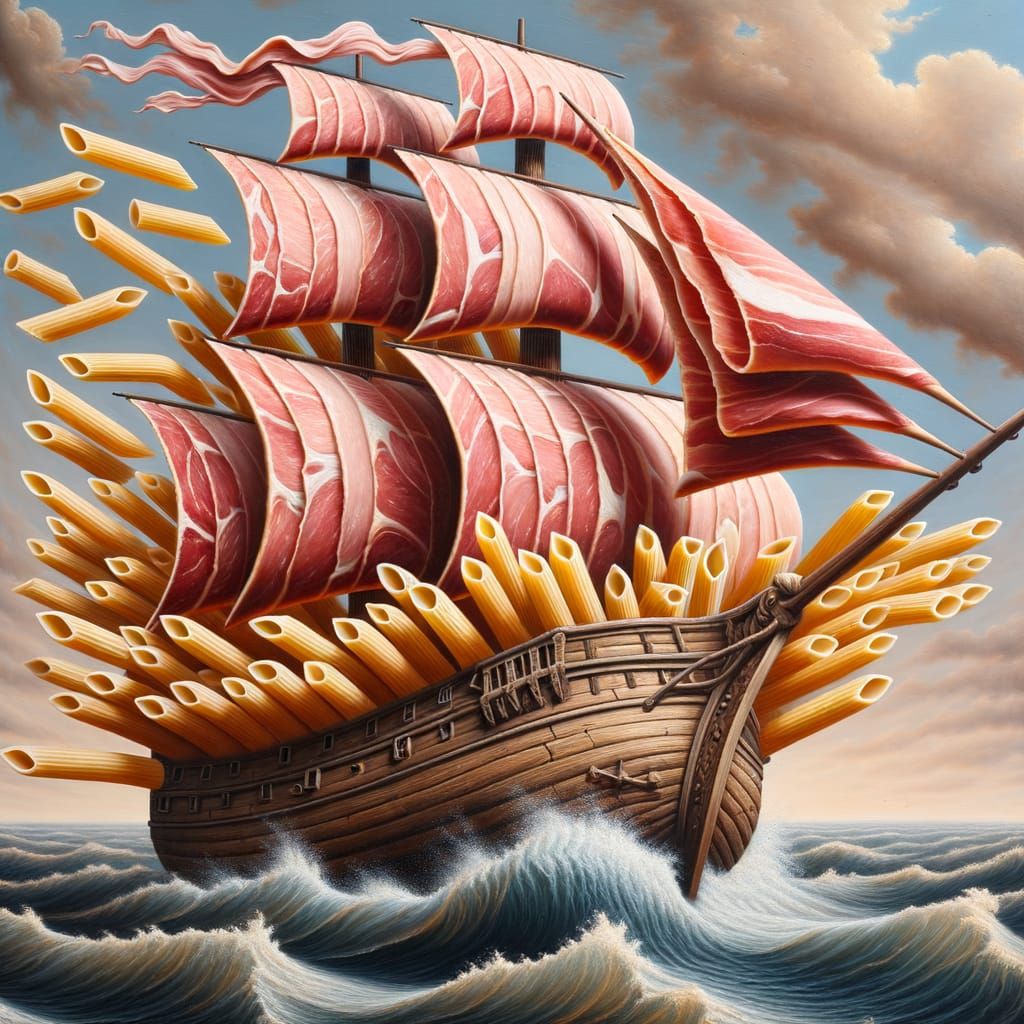 Ham Sail Ship on Spaghetti Sea: Maritime Oil Painting