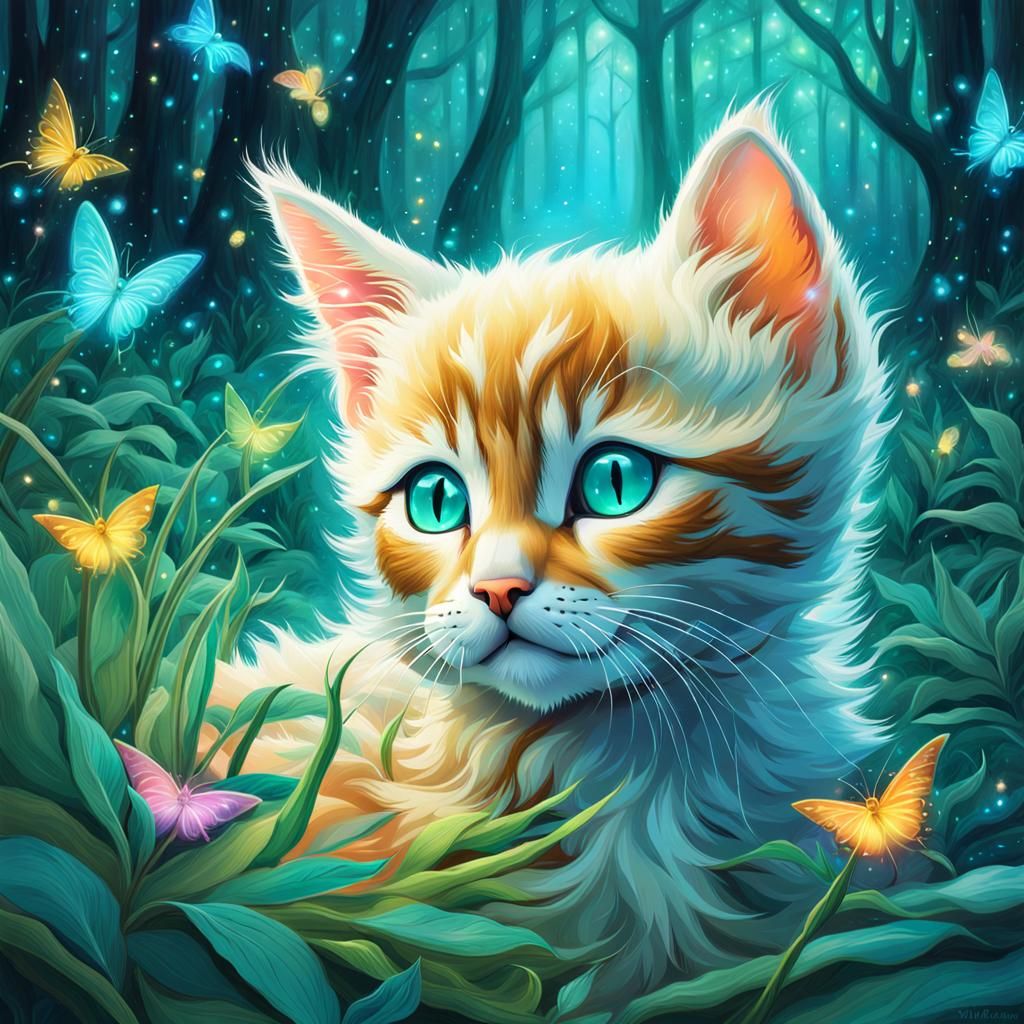 Mystical Kitten in Enchanted Woods: Double Exposure