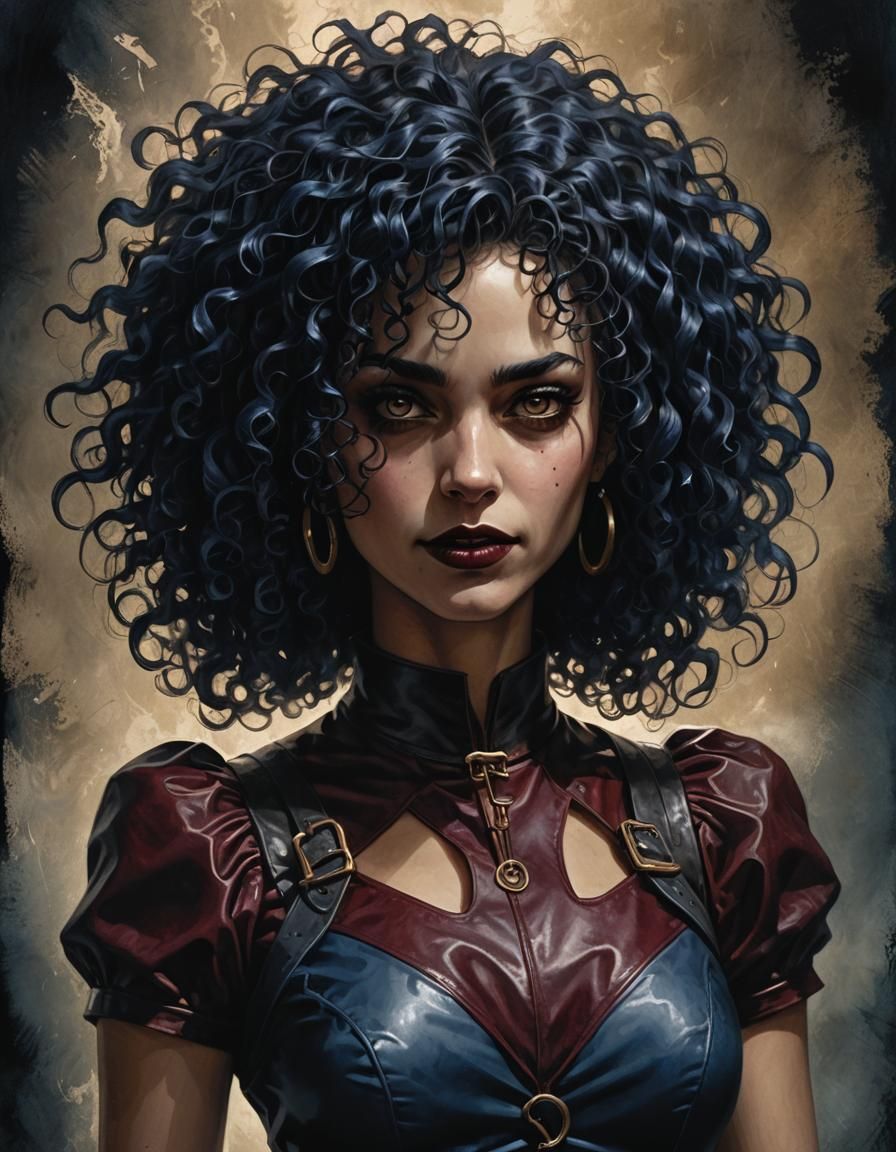 Dark Fantasy Portrait: Sinister Girl in Burgundy Dress