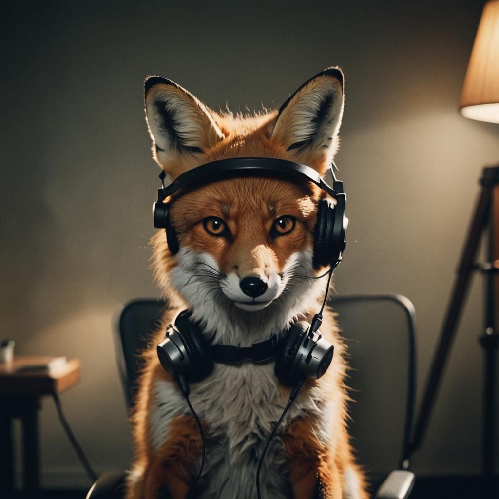 Cinematic Fox with Headset in Moody Lighting