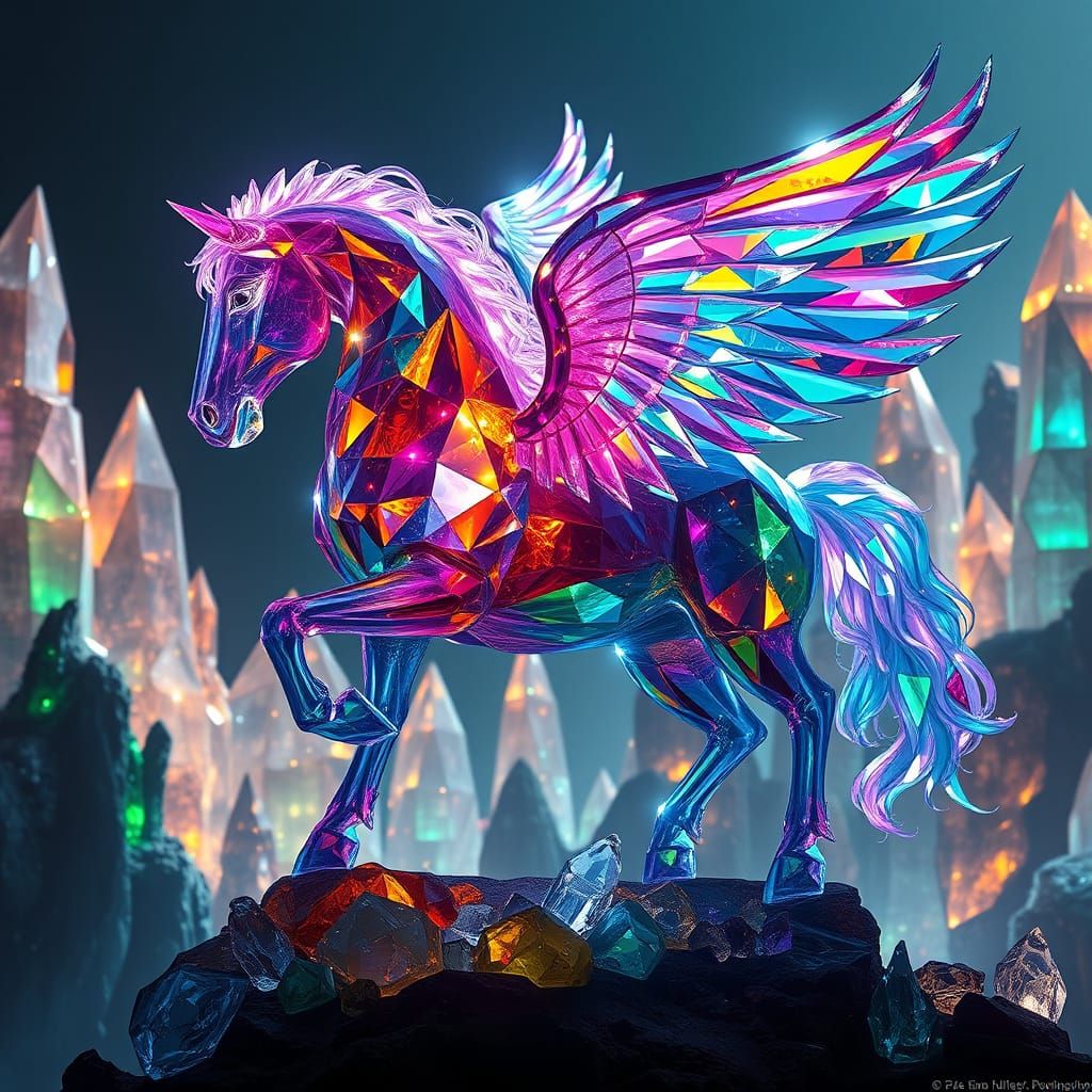 Crystal Winged Horse in a Crystalline Realm