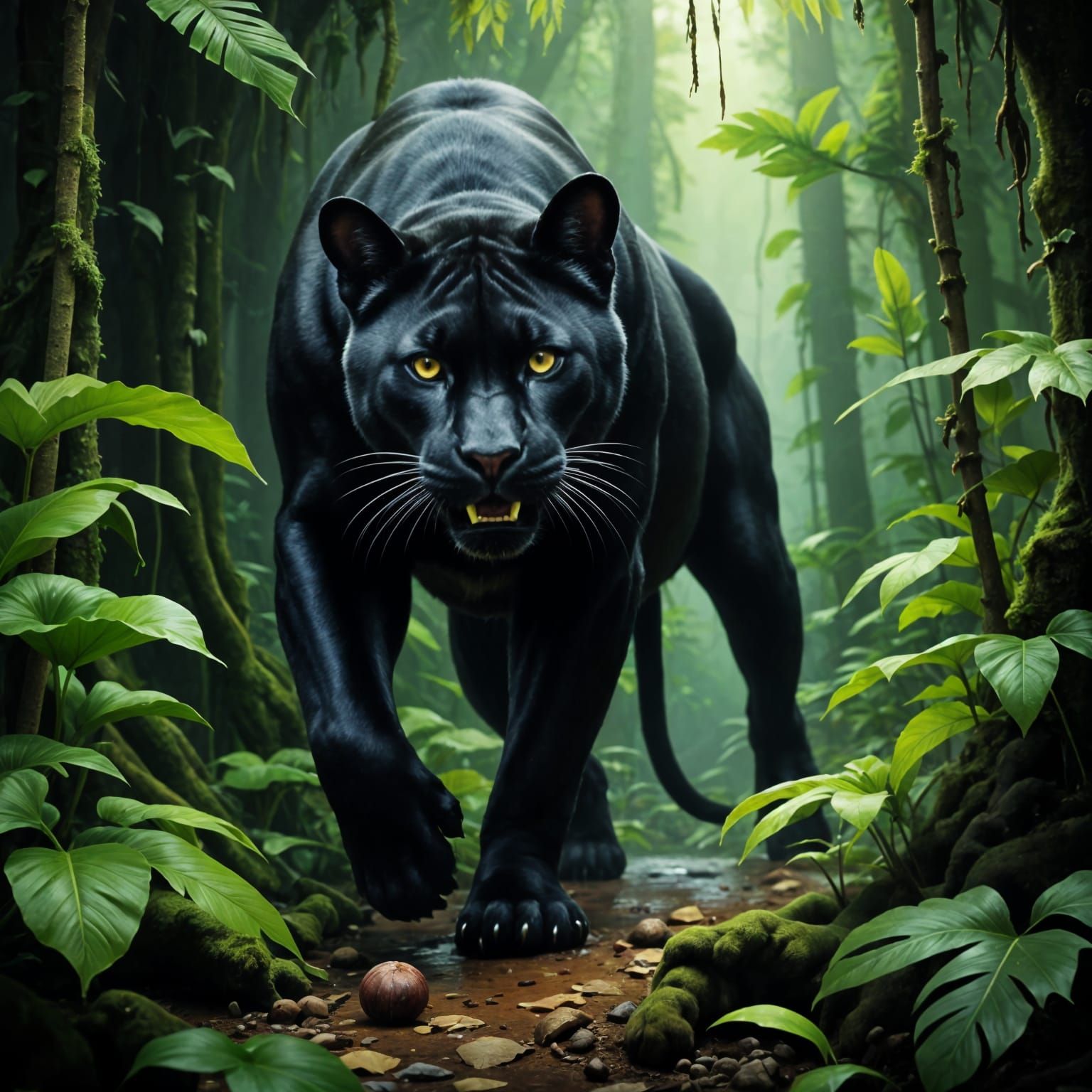 Black Panther Stalking Prey in Jungle Film Still