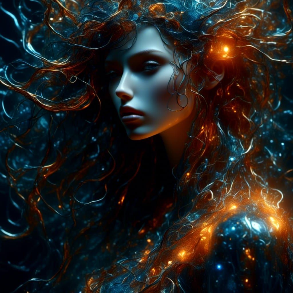 Neon Woman with Wet Hair in Photorealistic Style