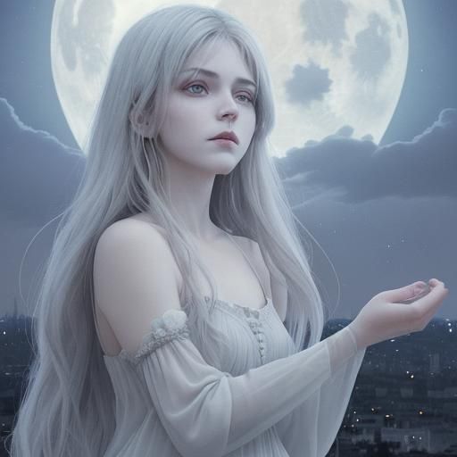 Pale Moon in Night Sky: A Dreamy Illustration