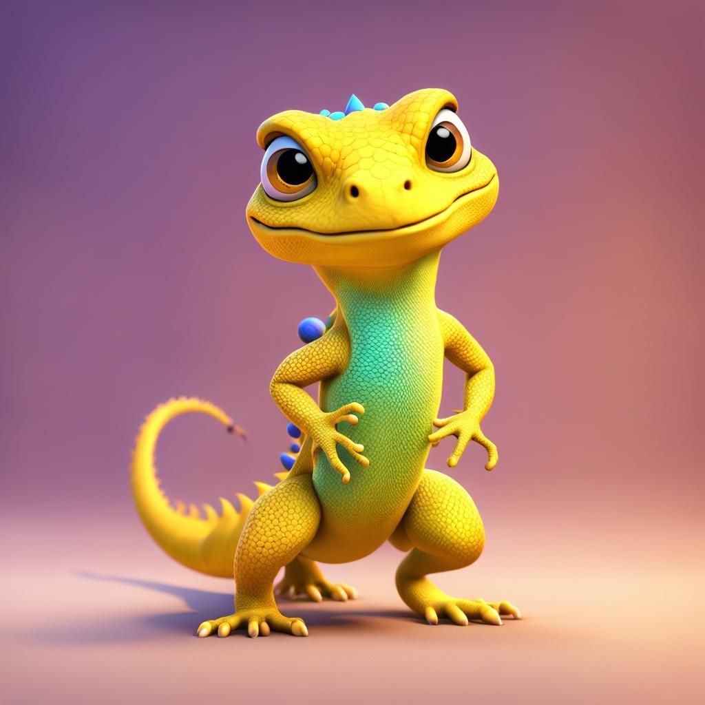 Cute Yellow Lizard in 3D Style