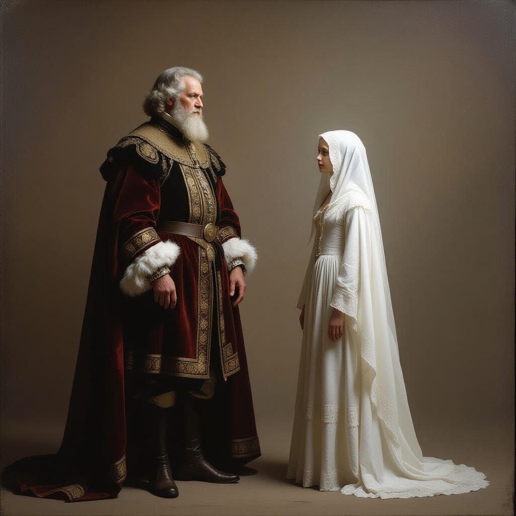 Stern Lord Protector with Daughter in Baroque Style