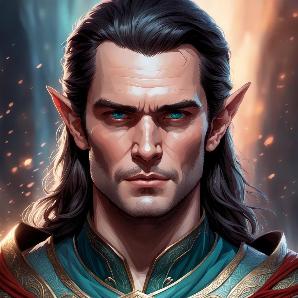 Elven Portrait with Opals in Trending Art Style