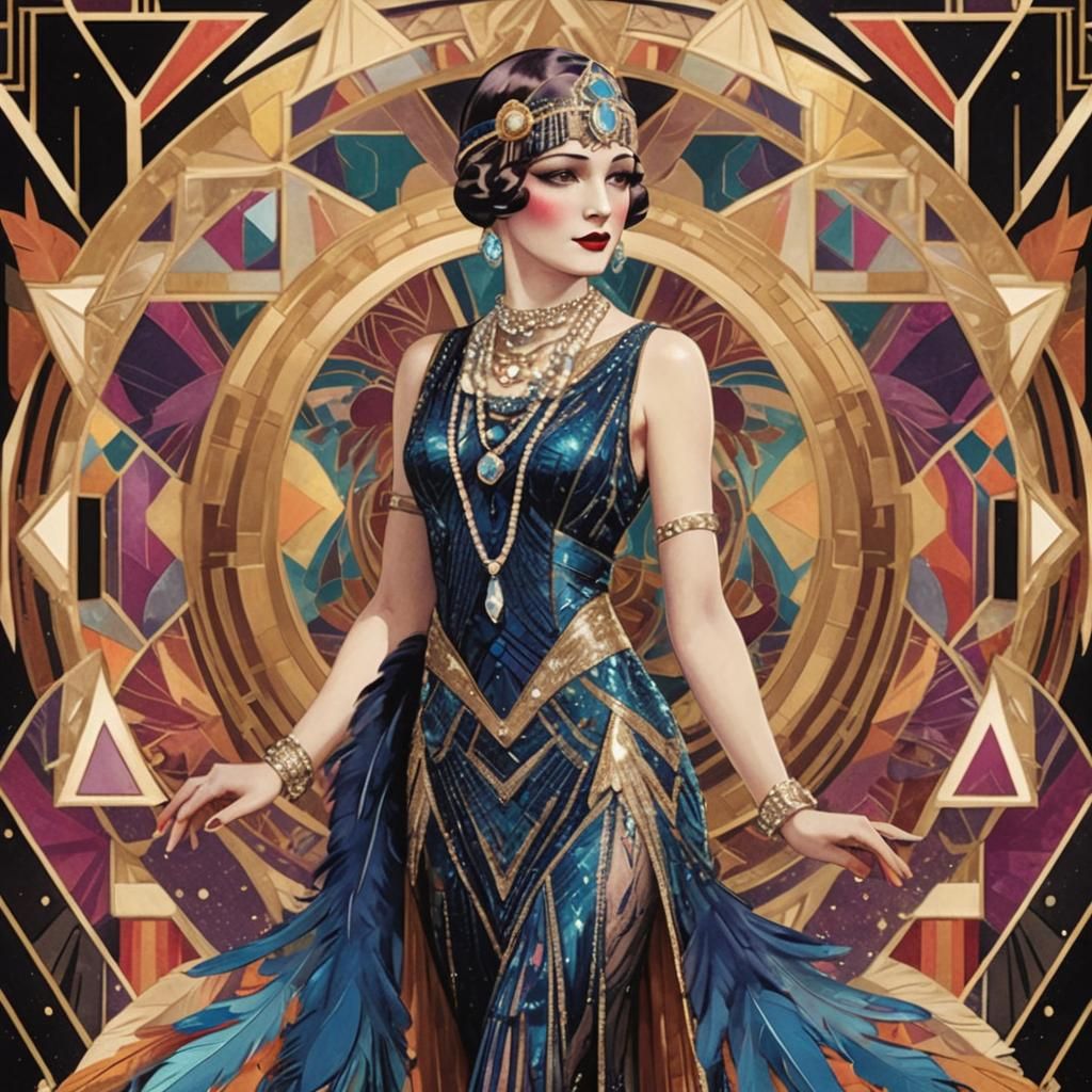 Art Deco Woman in Flapper Gown Illustration