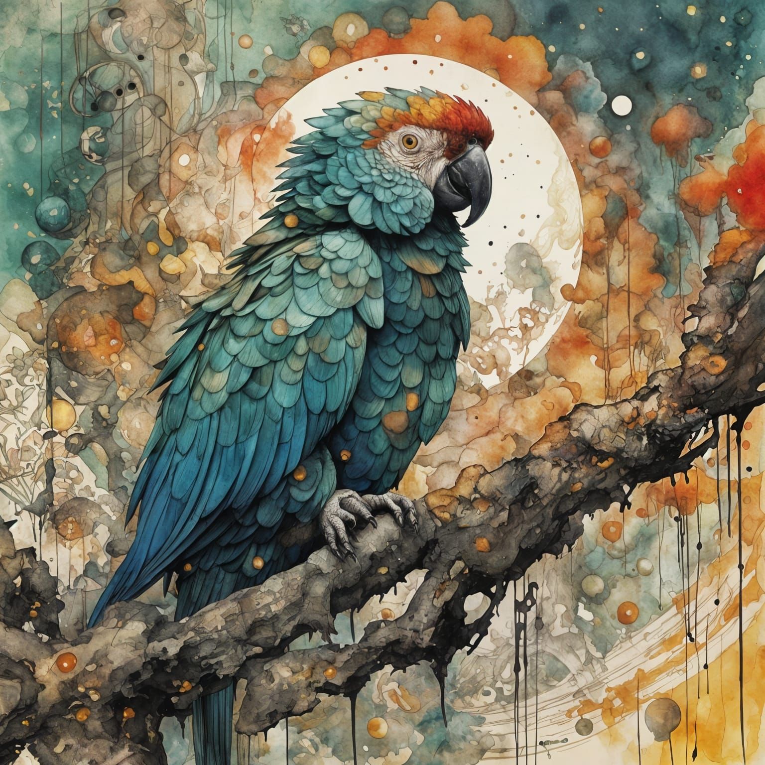 Cosmic Parrot in Double Exposure Style