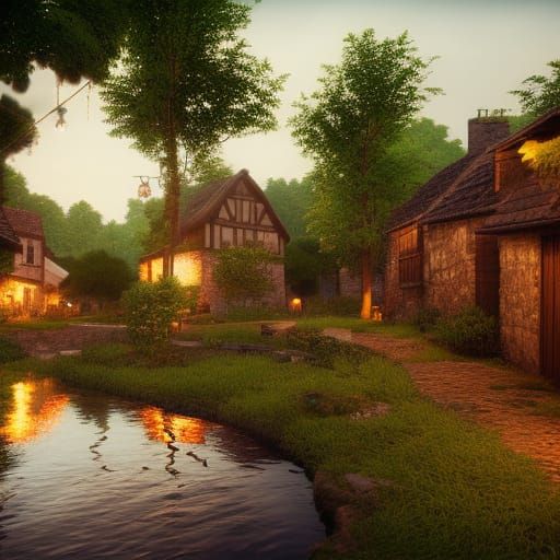 Medieval Village with Lanterns: 3D Game Cinematic