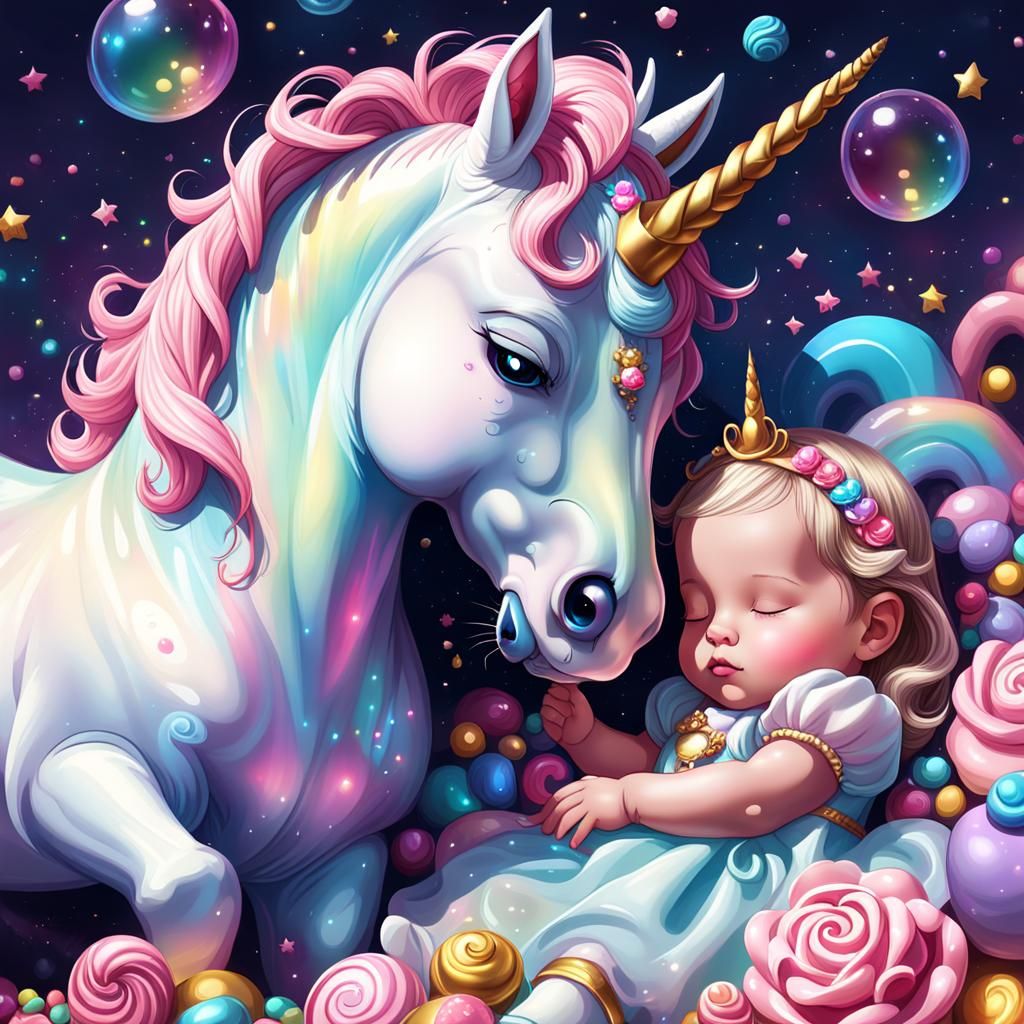 Baby Princess with Unicorn in Candy Art Style
