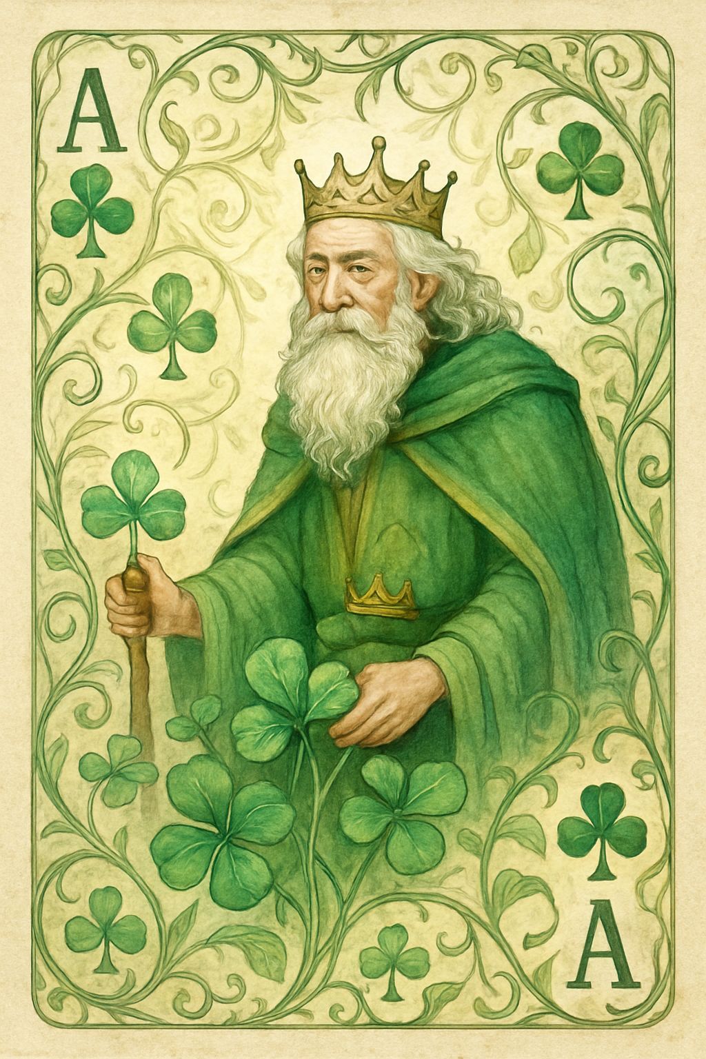 Art Nouveau Ace of Clubs with King in Garden