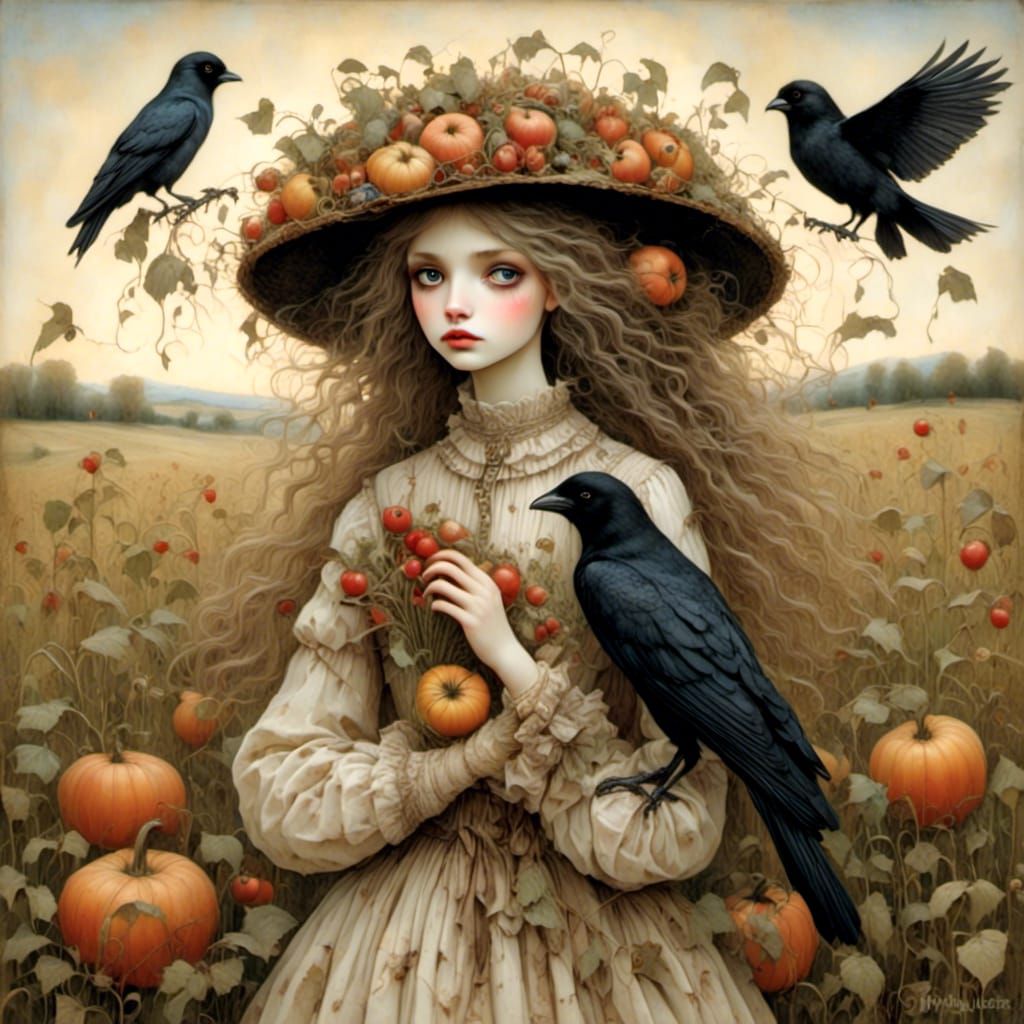Whimsical Harvest Queen in Fertile Field