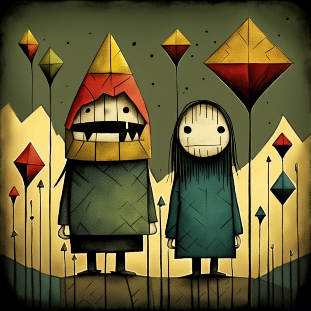 Stylized Chalk Boy and Swiss Cheese Girl Illustration