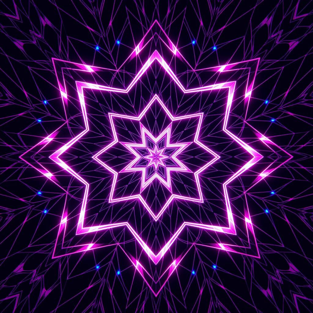 Vibrant Neon Fractal Abstract Art with Glossy Finish