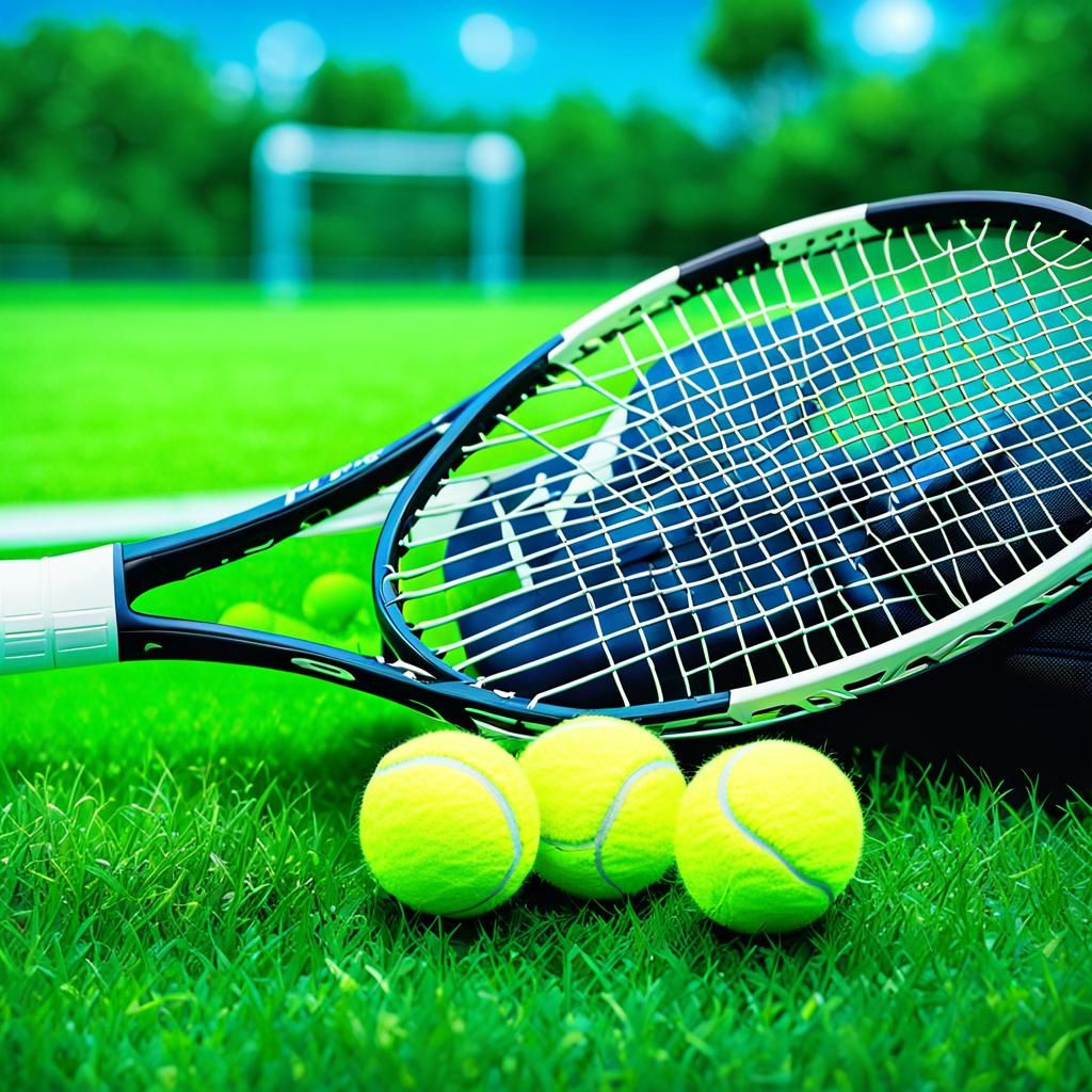 image of a tennis racket lying next to a sports bag and a te...