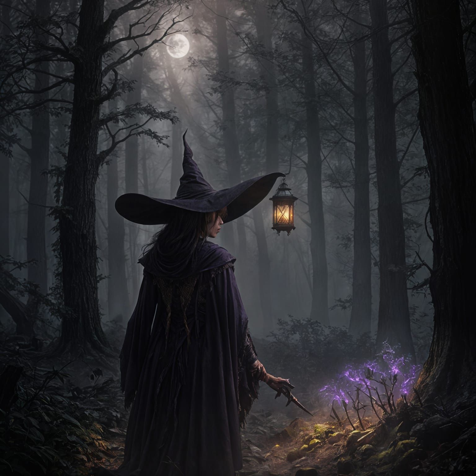 Witch in Haunted Forest, Dark Fantasy Concept Art