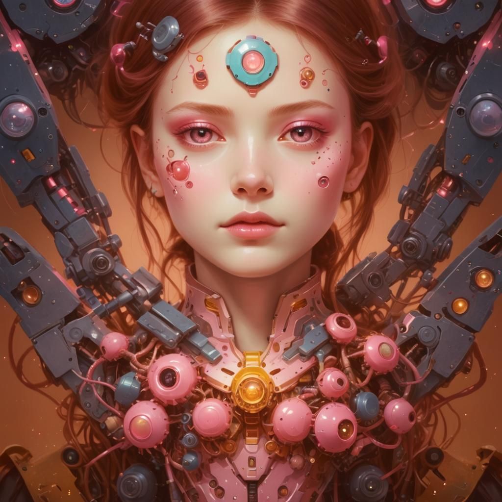 Futuristic Robot with Pink Larva