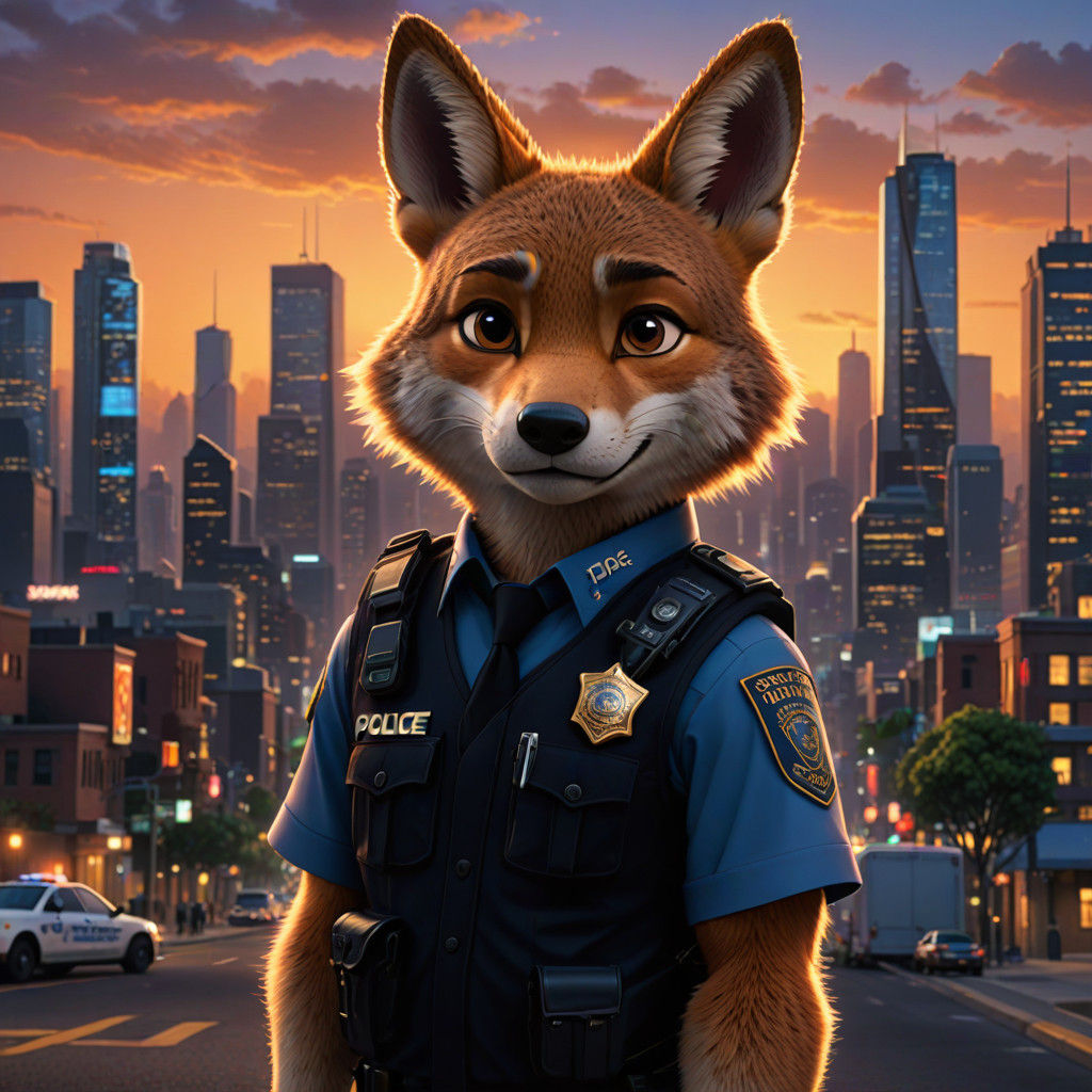 Hyper-Realistic Coyote Police Officer in Zootopia Style