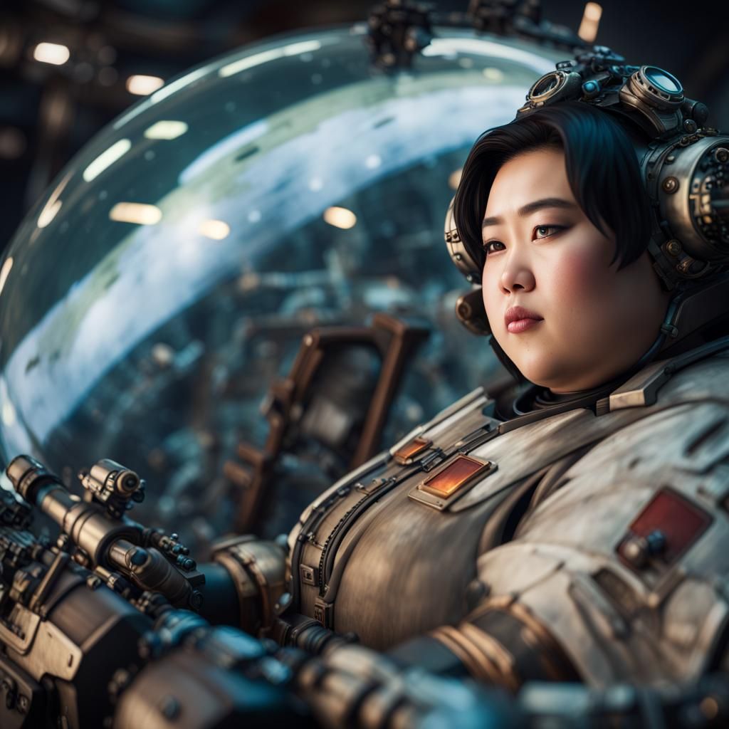 Curvy Pilot in Battle Mech Cockpit