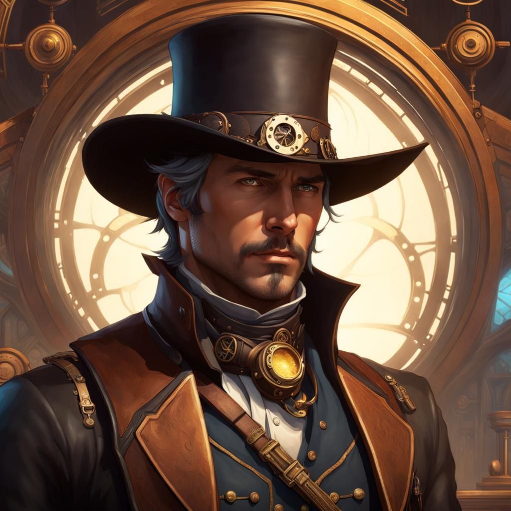 Steampunk Cowboy Portrait in Hyperdetailed Digital Art