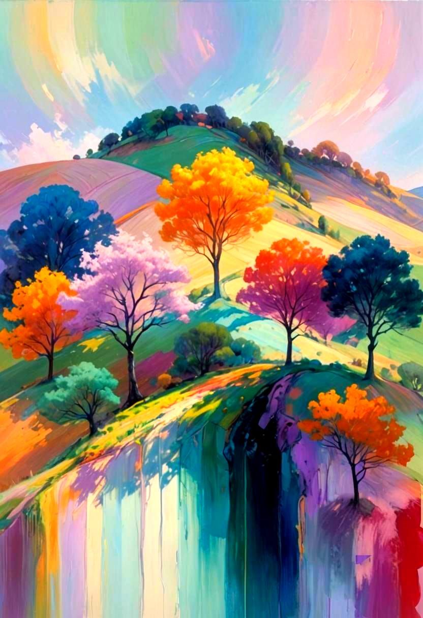 Colorful Trees Flowing Downwards: An Autumnal Scene