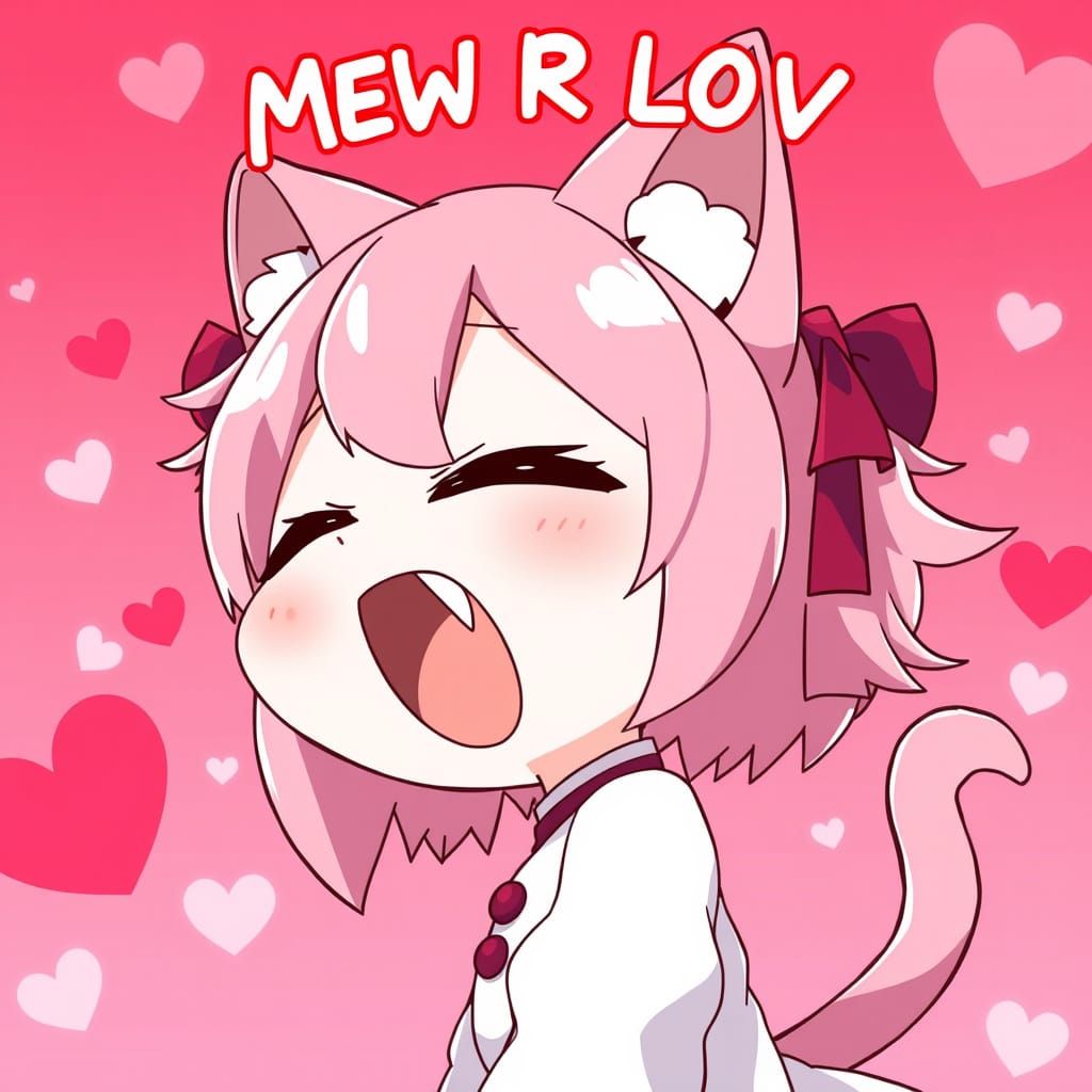 Chibi Anime Catgirl with Heartfelt Scream