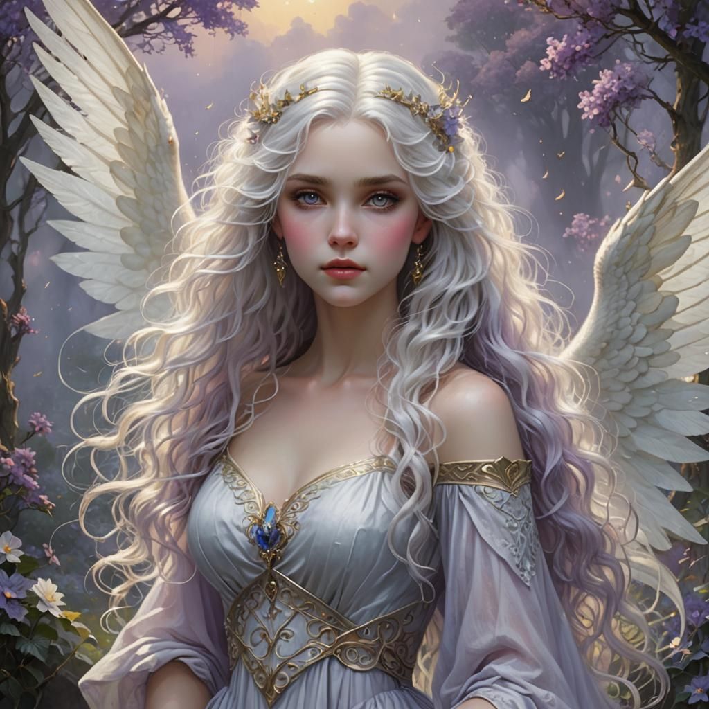 Ethereal Fairy with White Hair and Wings