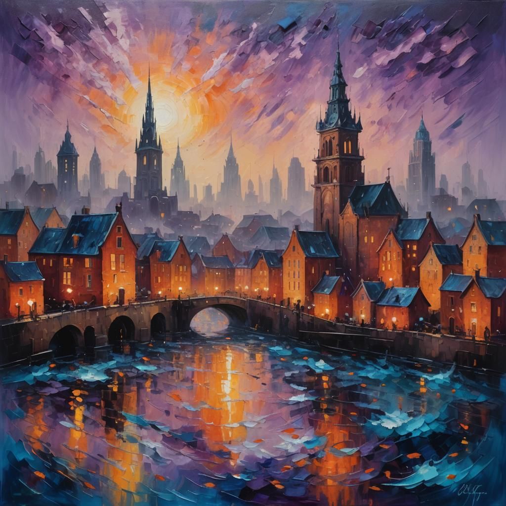Submerged Cityscape in Neo-Expressionist Style