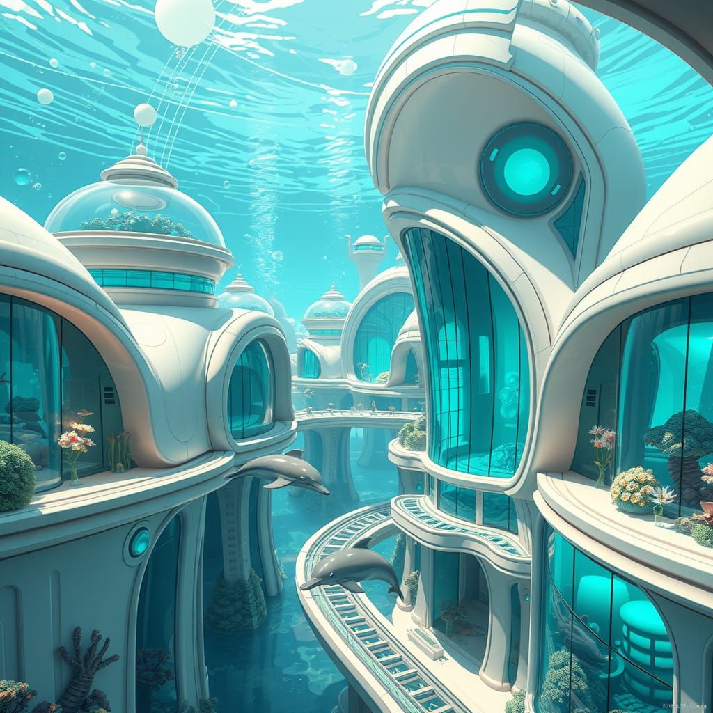 Futuristic Underwater City in Frutiger Aero Style