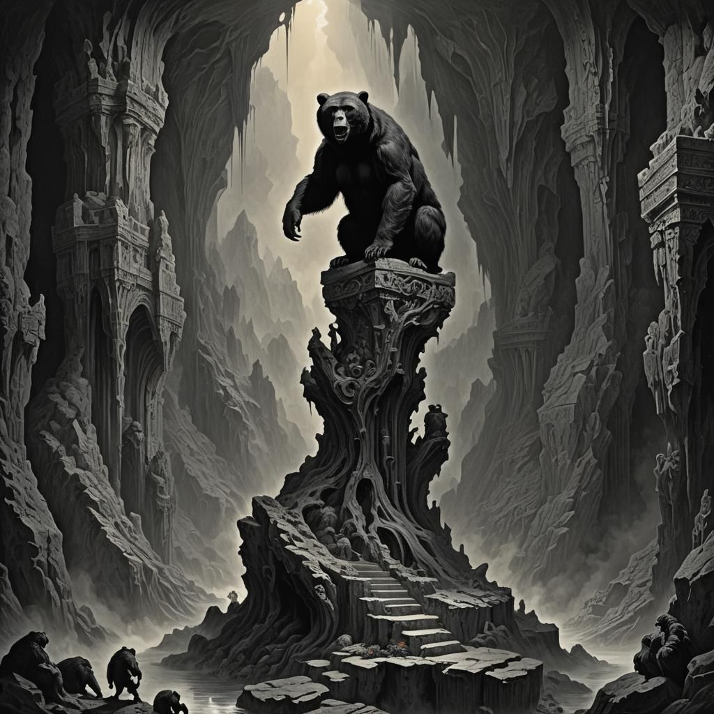 Ornate Hand in Underworld Cave with Bears