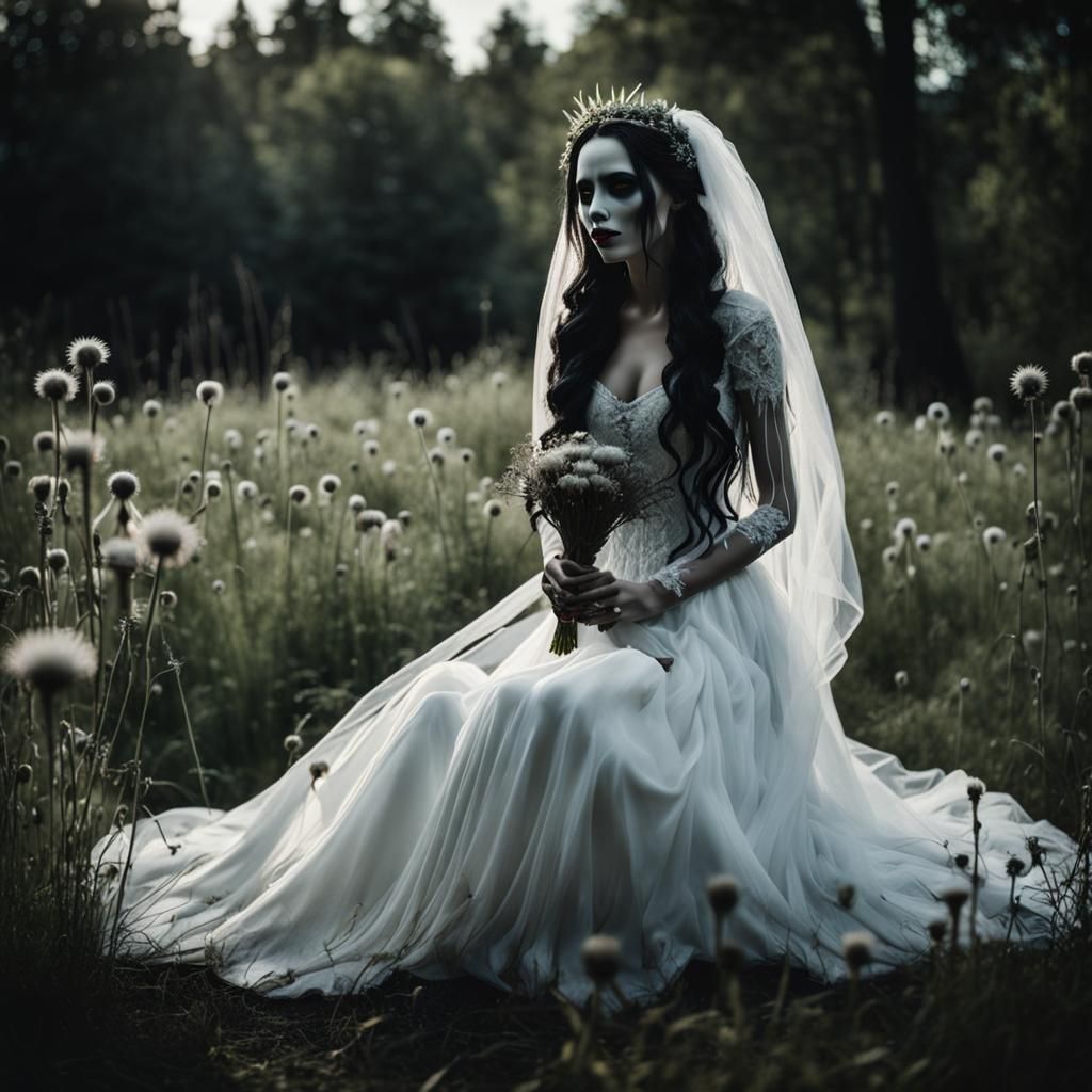 Creepy Ghost Bride with Sow Thistle Bouquet
