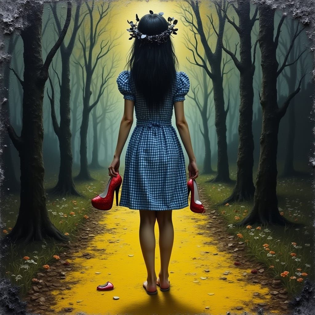 Gothic Dorothy in Spooky Forest with Broken Glass Crown