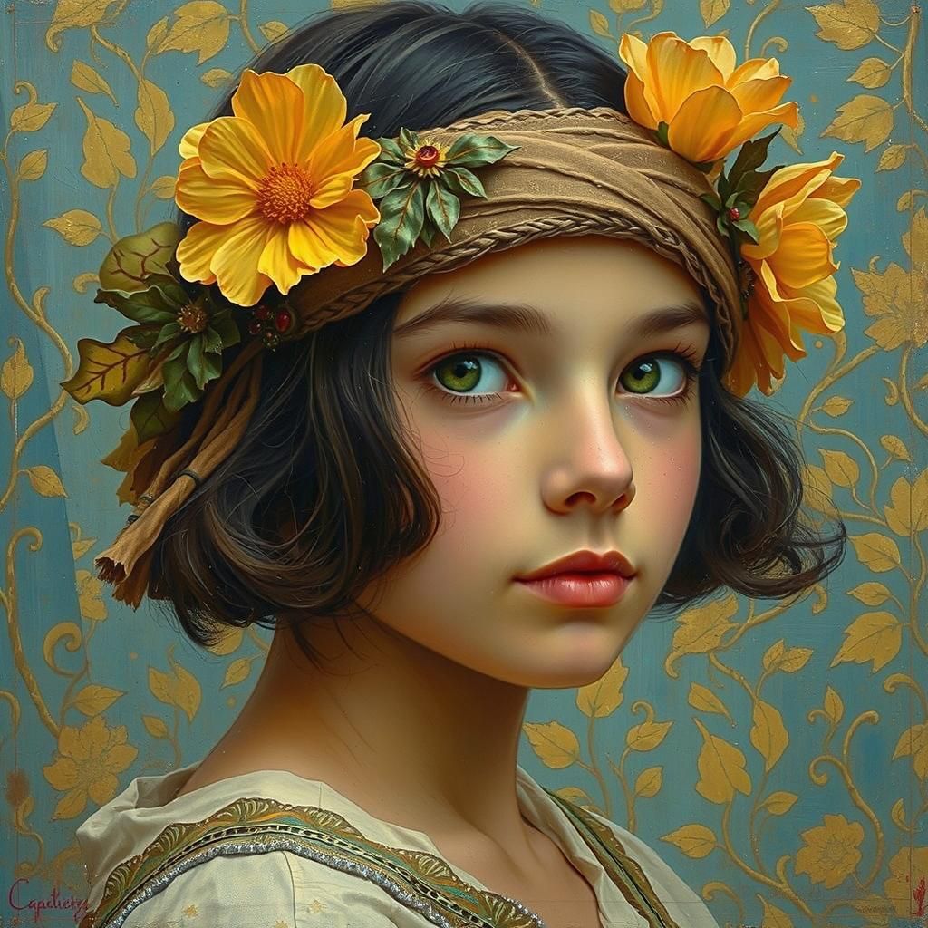 Bohemian Girl in Klimt Style with Headband