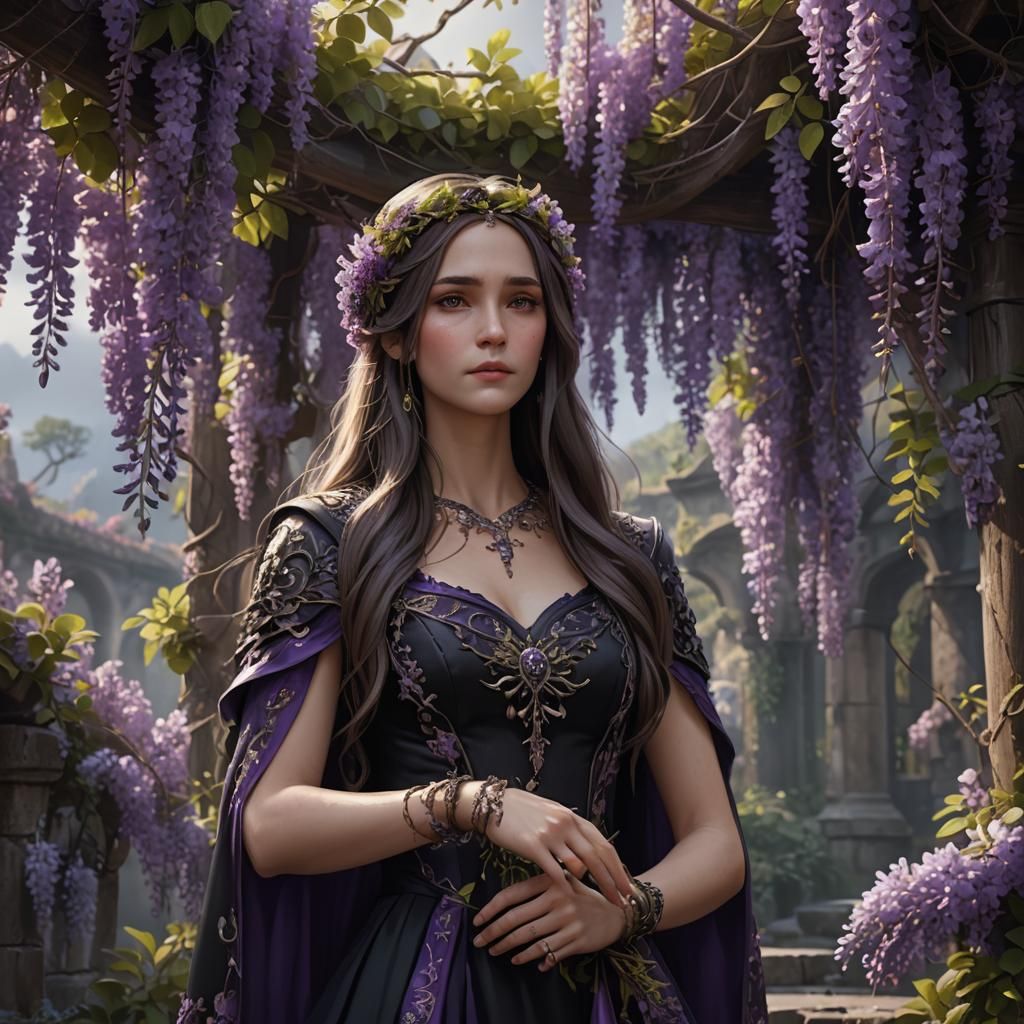 Medieval Maiden with Wisteria in Fantasy Art