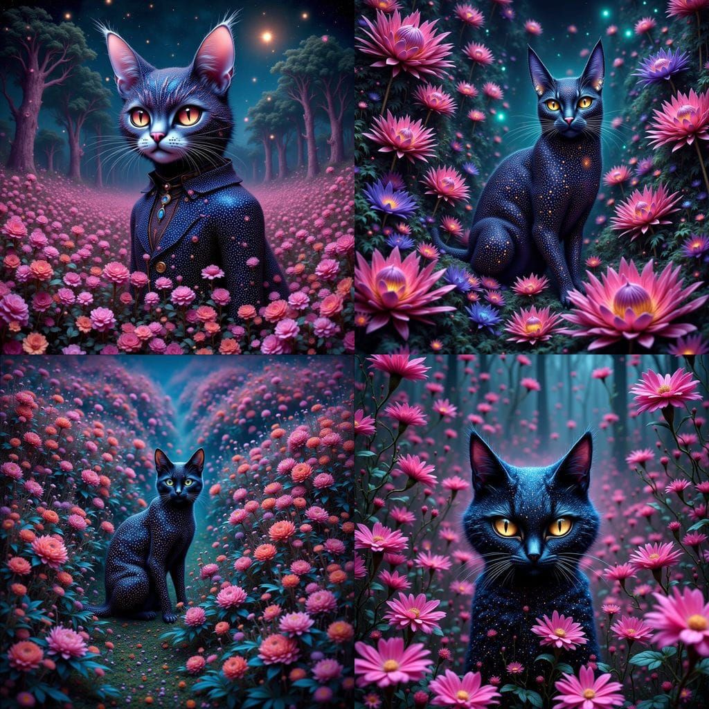Hybrid Cat-Owl Beast in Polka Dot Jungle