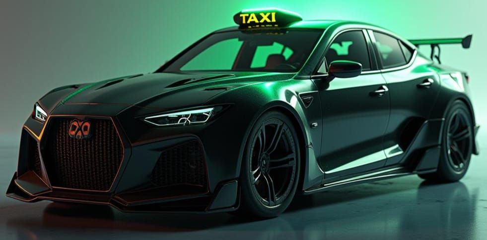 Black and Green Taxi in 3D Digital Art