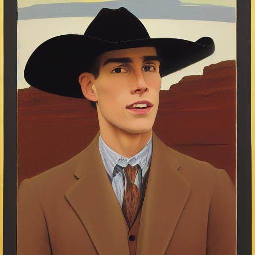 Trans Cowboy Portrait in Texas Desert as Oil Painting