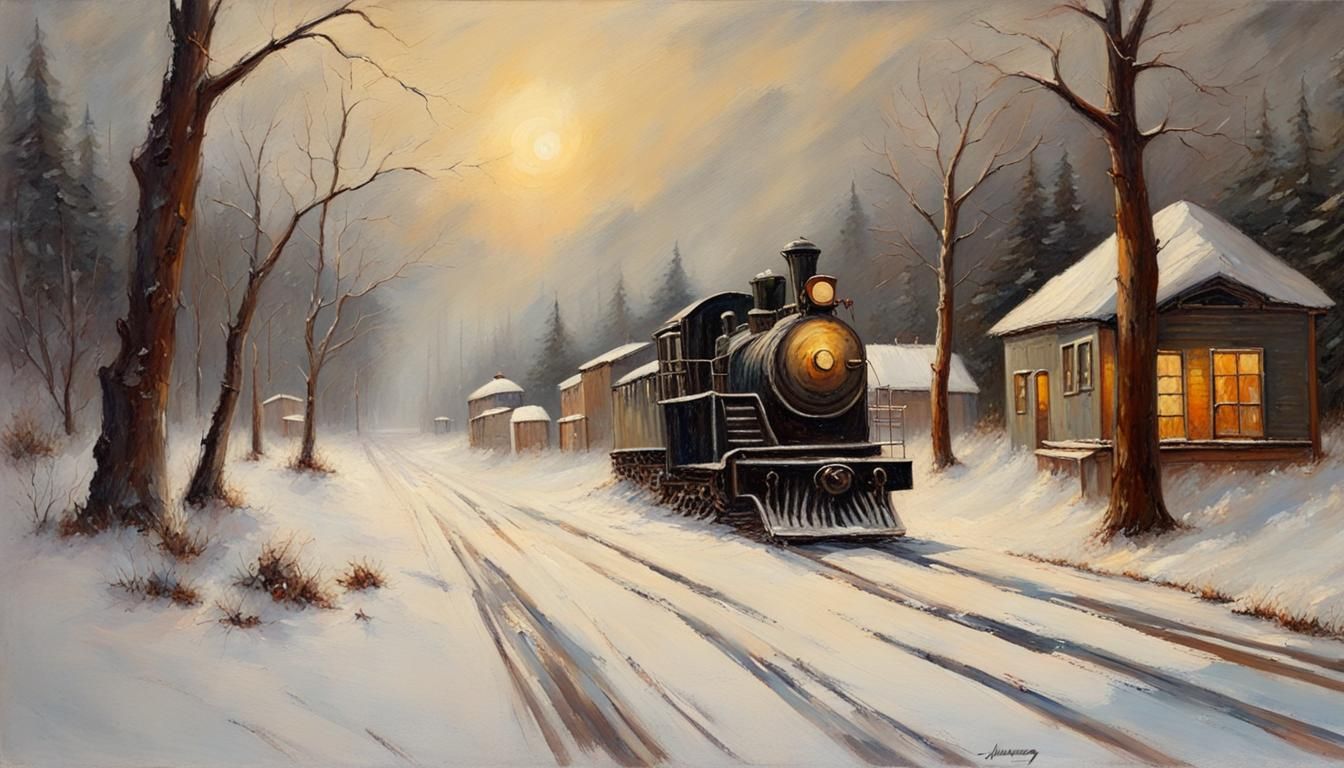 Vintage Snowstorm as Oil Painting
