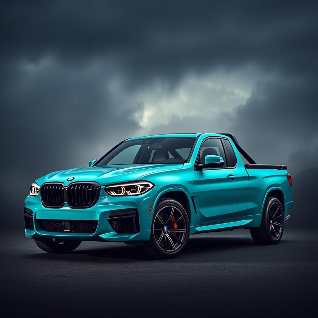 Teal BMW Pickup Truck in Cinematic Style