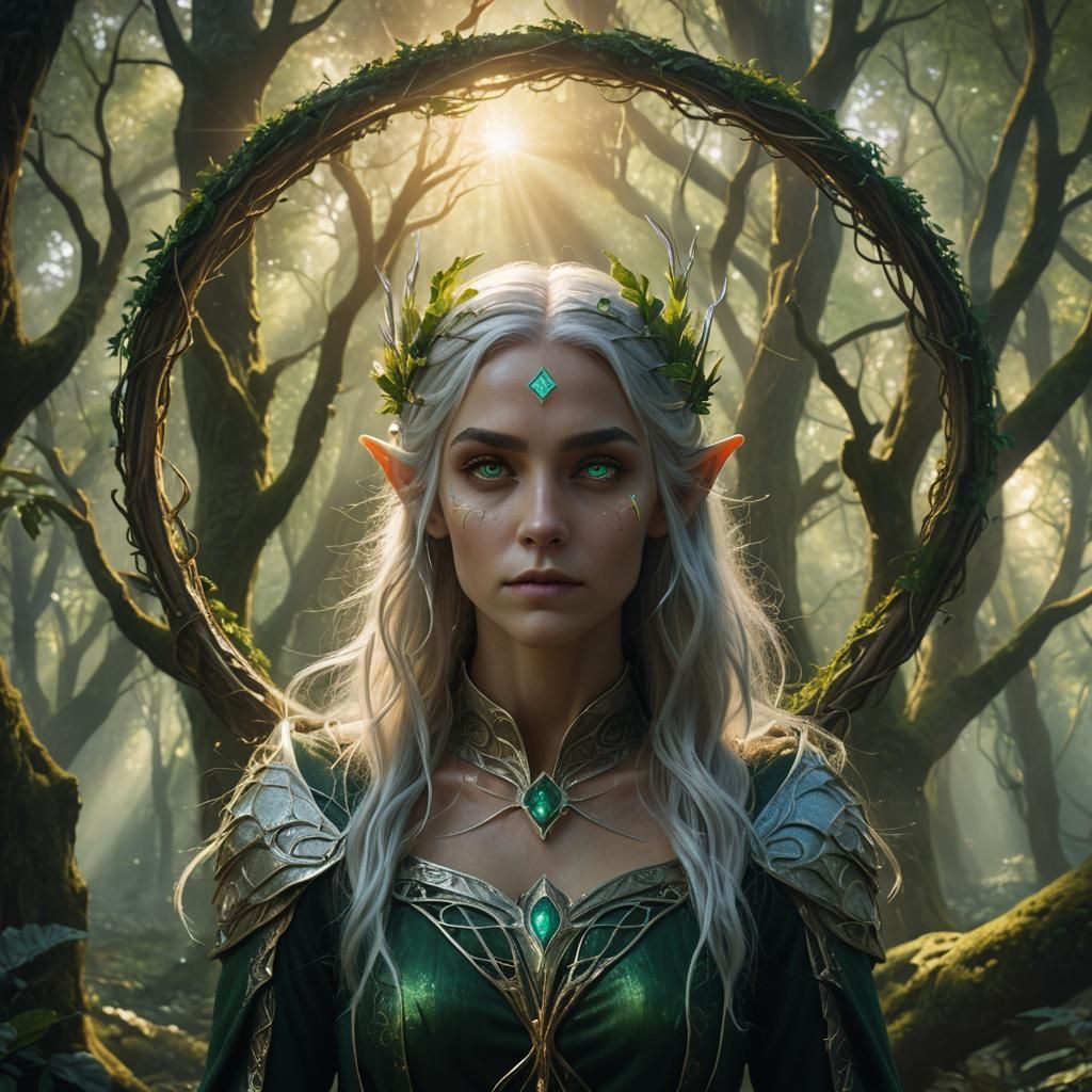 Enchanting Elf Conjuring Magic in Mystical Forest