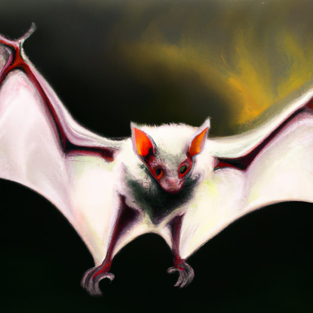 Fluffy White Fruit Bat with Spread Wings