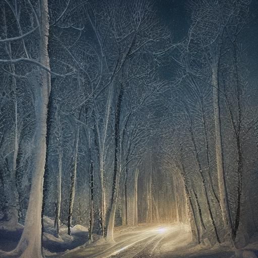 Snowy Road Under Moonlight: Digital Matte Painting