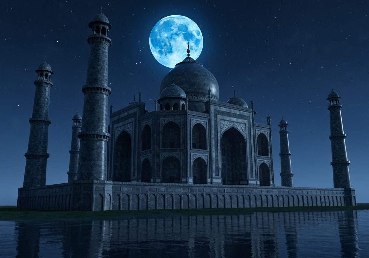 Black Marble Taj Mahal Under a Blue Moon
