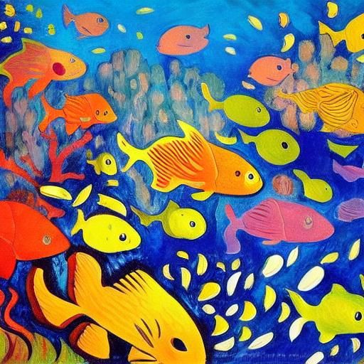 Colorful Cubist Coral Reef Oil Painting